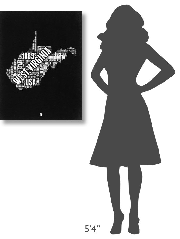 "West Virginia Black and White Map" Fine Art Print