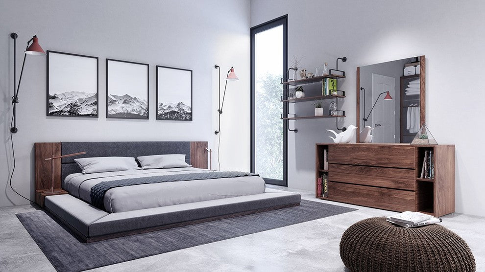 Nova Domus Jagger Modern Dark Gray and Walnut Bedroom Set, Queen