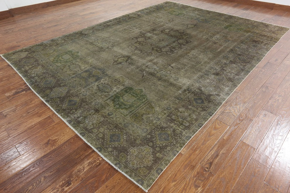 New Unique Floral Ecru Color 9'x12' Overdyed Hand Knotted Wool Area Rug H8682