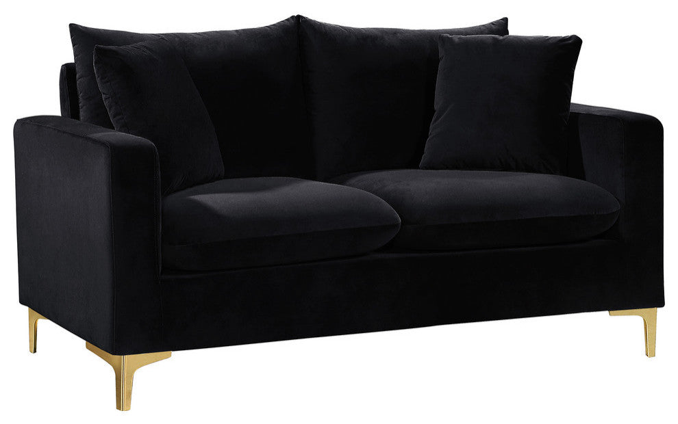Naomi Velvet Upholstered Loveseat, Black