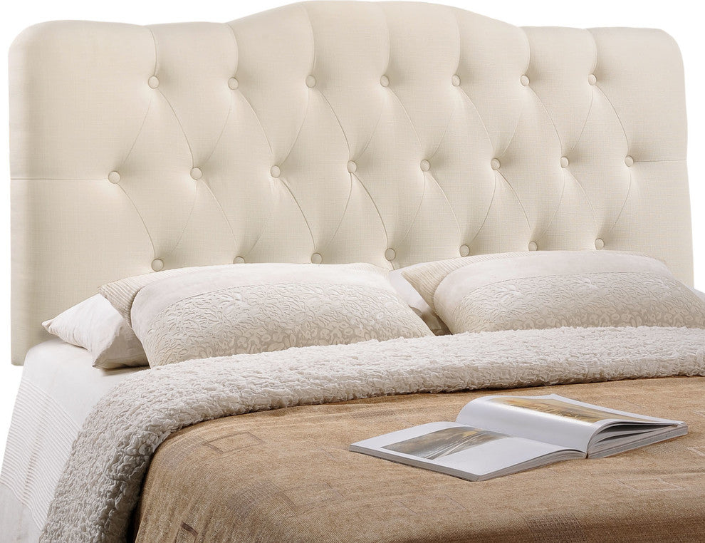 Modern Contemporary King Size Fabric Headboard, Ivory Fabric