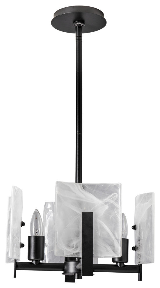 Arc 4-Light Semi-Flush/Pendant, Black Finish, White Swirl Glass
