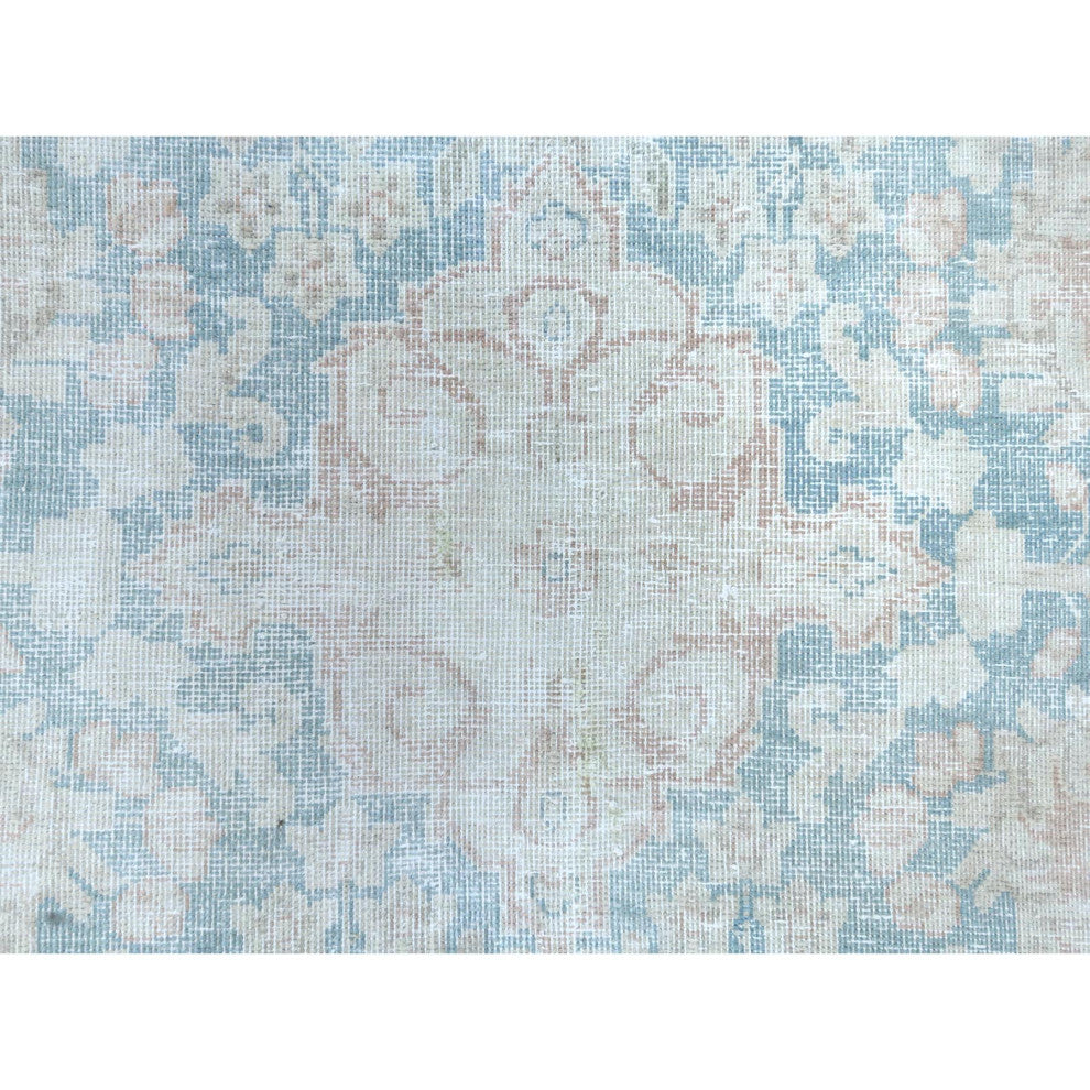 Worn Wool, Hand Knotted, Pink, Vintage Persian Kerman Rug, 9'9" x 13'3"