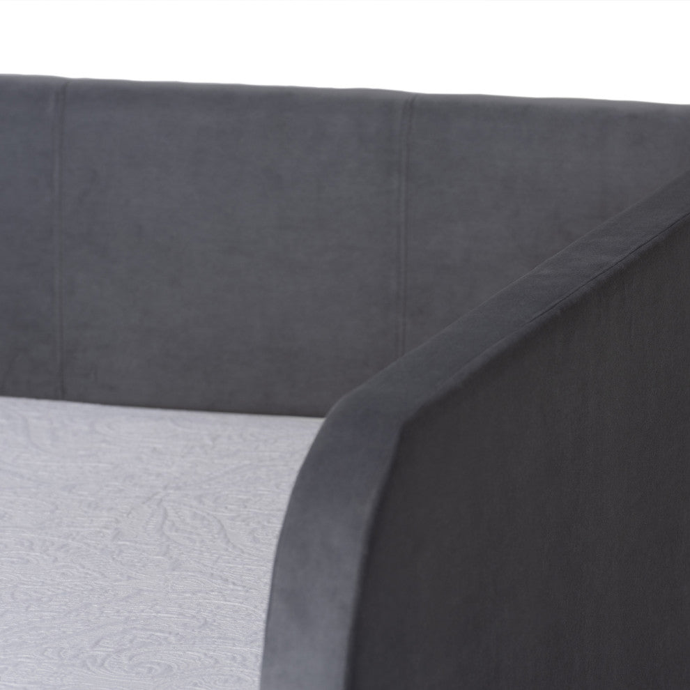 Basanti Grey Velvet Fabric Upholstered Full Size 2-Drawer Daybed