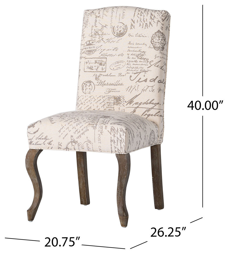 GDF Studio Crown Back French Script Beige Fabric Dining Chairs, Set of 2