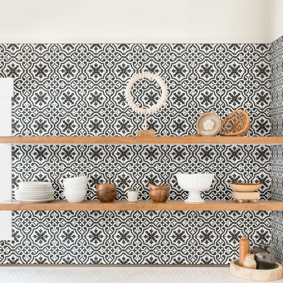 Berkeley Encaustic Ceramic Floor and Wall Tile, Black