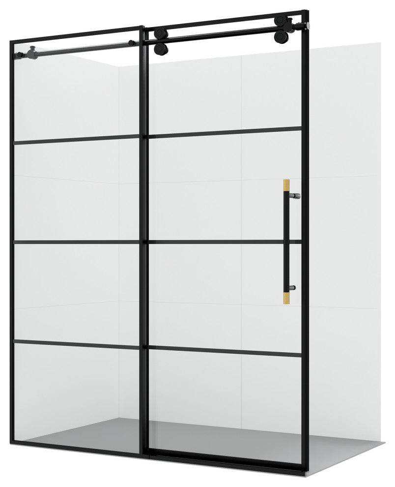 Losar Single Sliding Framed Shower Door, Matte Black, 64" W X 78"h