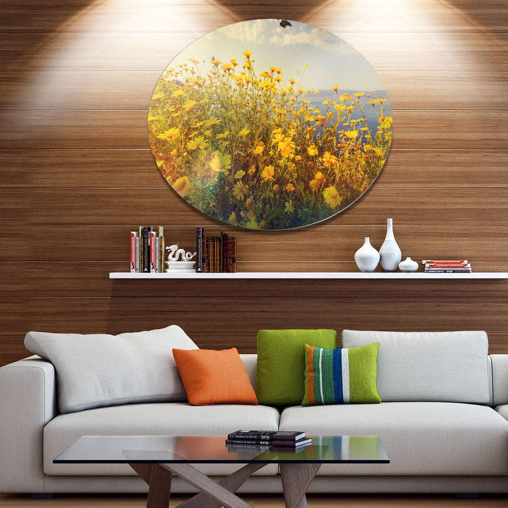Wild Yellow Flowers Meadow, Floral Large Disc Metal Wall Art, 11"
