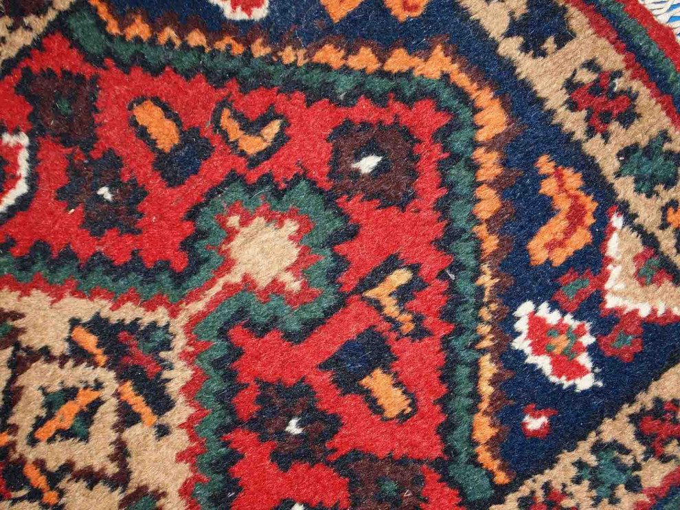 Handmade vintage Persian Hamadan rug 1.3' x 2' (41cm x 61cm) 1970s