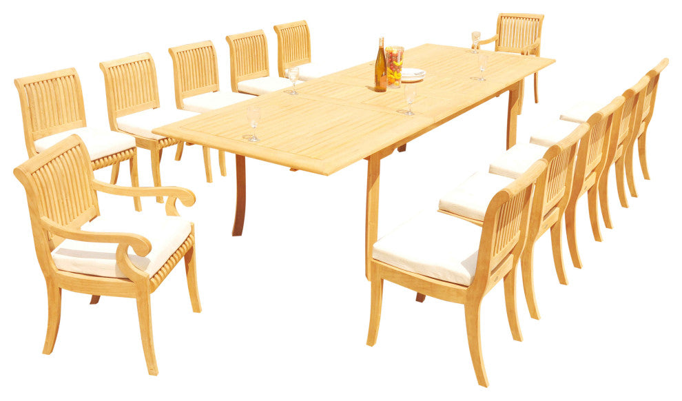 13-Piece Outdoor Teak Dining Set: 117" Extension Rectangle Table, 12 Giva Chairs