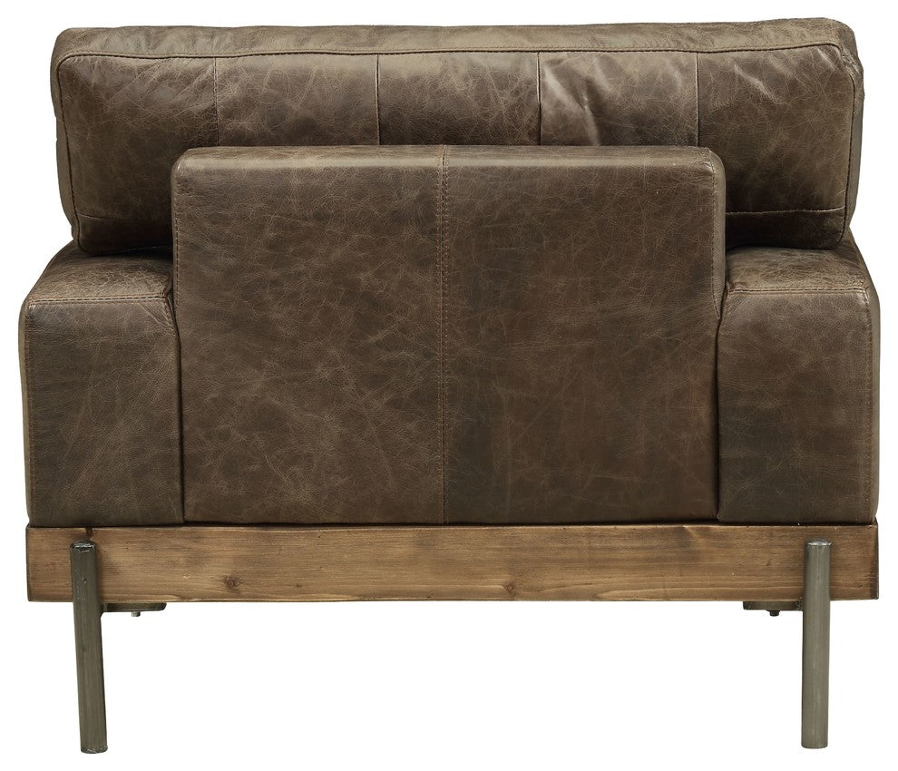 ACME Silchester Chair, Oak and Distress Chocolate Top Grain Leather