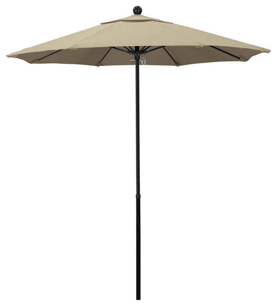 7.5'  Black Push Lift Fiberglass Umbrella, Sunbrella, Antique Beige