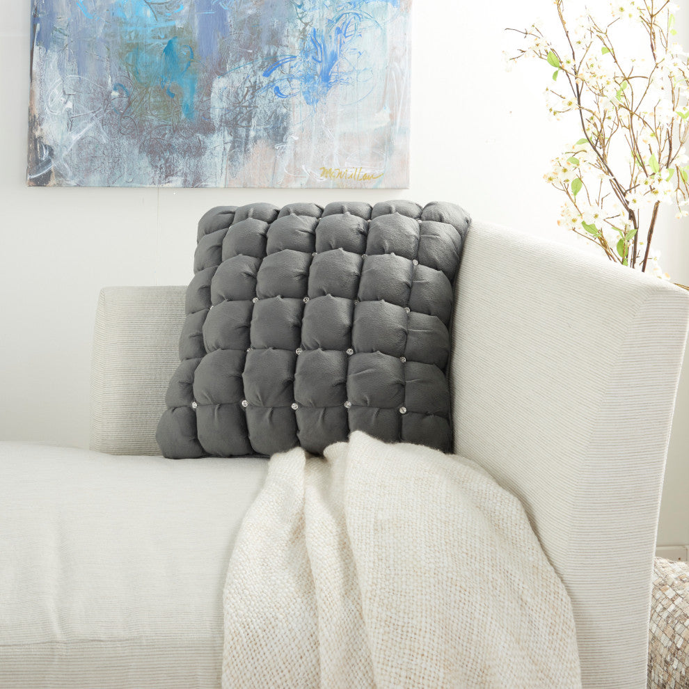 Nourison Home 20"x20" Sofia Quilted Swarovski Dark Gray Throw Pillows