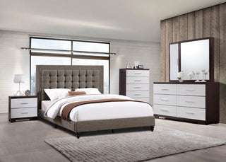 Fabric Upholstered Bed With Button Tufted Headboard, Brown, Full