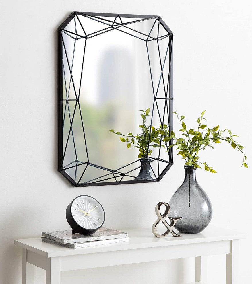 Modern Glam Geometric Shaped Metal Accent Wall Mirror, Black