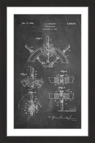 "Boat Steering Wheel 1941 Chalk" Framed Painting Print