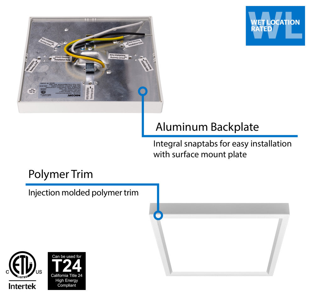 DSE6 Square 6" Edge-Lit LED Surface Mount Downlight, 2700k