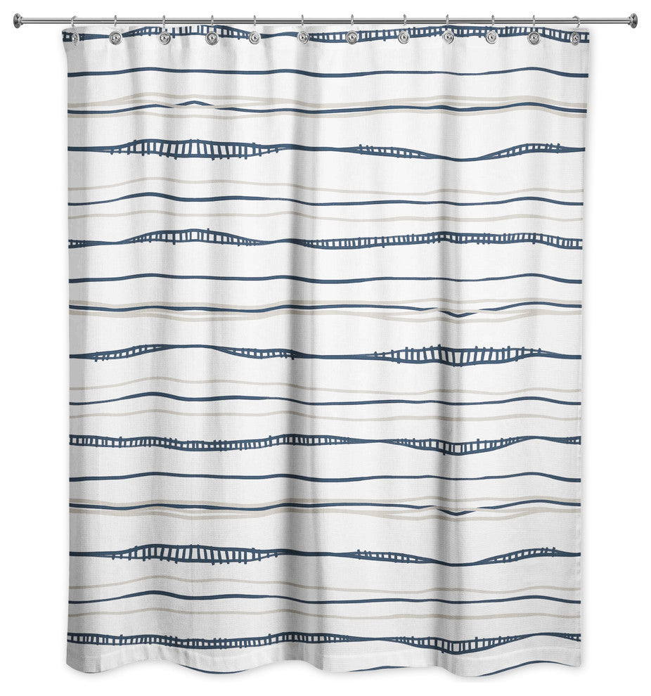 Navy Wavy Shower Curtain