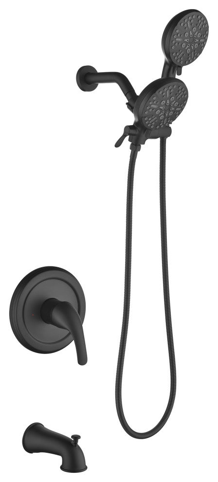 Multi Function Dual Shower Heads and Tub Faucet, With Tub Spout