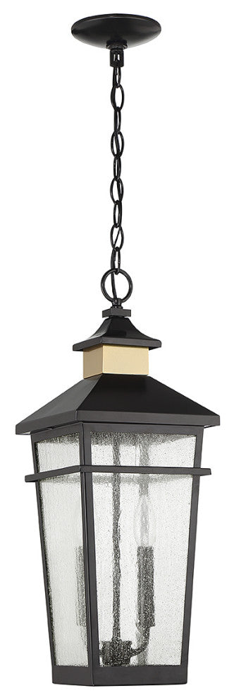 Kingsley 2-Light Outdoor Hanging Lantern, Matte Black With Warm Brass Accents