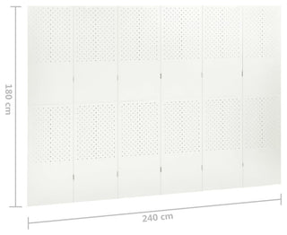 vidaXL Room Divider 6 Panel Freestanding Folding Privacy Screen White Steel