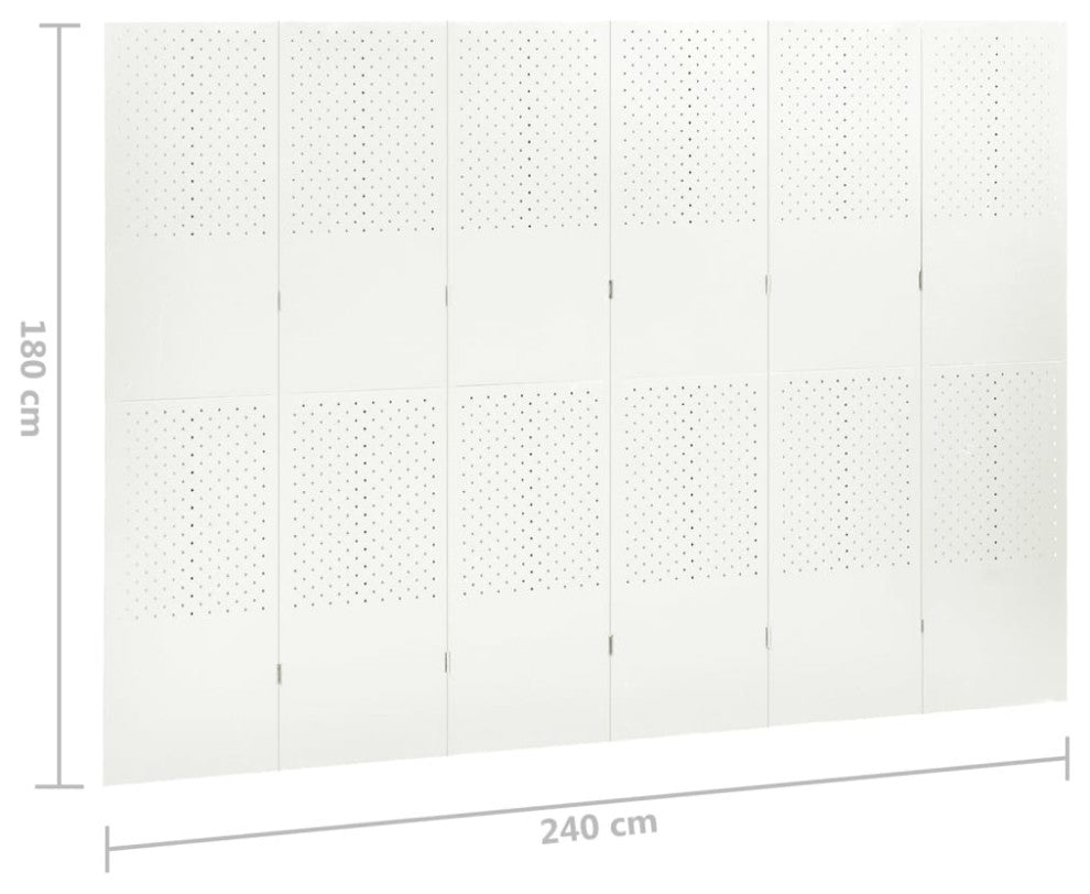 vidaXL Room Divider 6 Panel Freestanding Folding Privacy Screen White Steel
