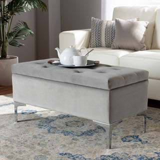 Jennafyr Contemporary Velvet Storage Ottoman, Gray