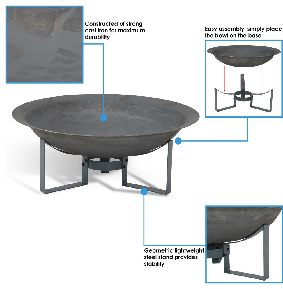 Sunnydaze Outdoor Modern Cast Iron Fire Pit Bowl With Stand, 23"