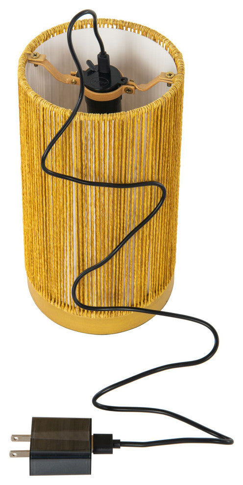 Paper Rope Indoor and Covered Patio Rechargeable LED Drum Table Lamp