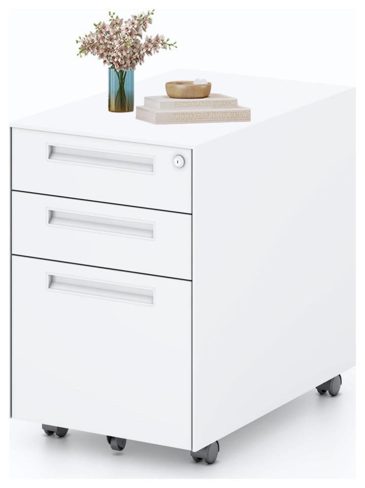 Fully Assembled 3 Drawer Metal Mobile Vertical Locking File Cabinet White