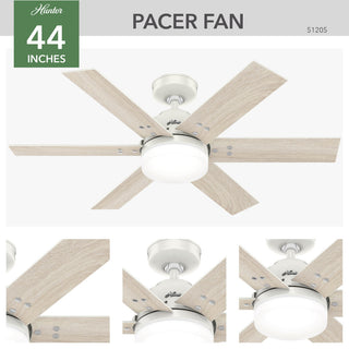Hunter 44" Pacer Fresh White Ceiling Fan With LED Light and Remote