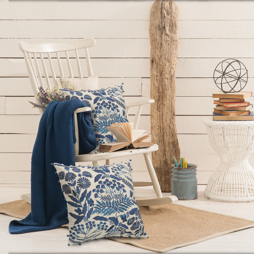 Off-White and Navy Bohemian Throw Pillow