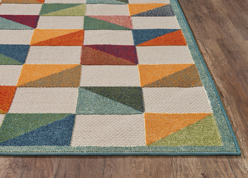 Calla Scope Indoor/Outdoor Rug, Ivory/Multi, 7'10' Round