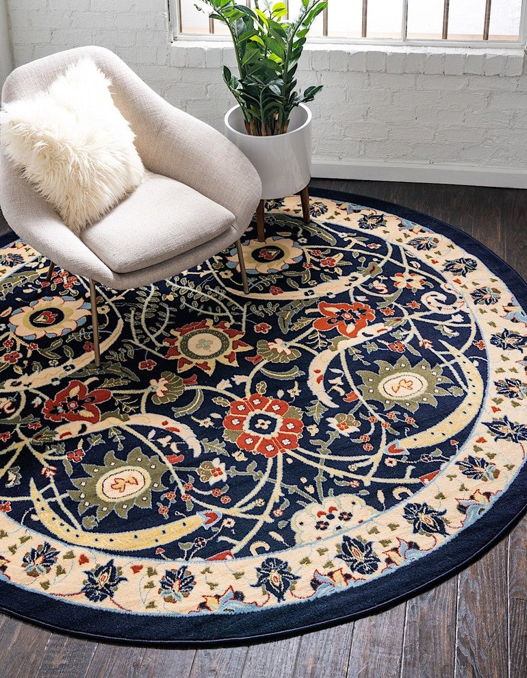 Country and Floral Kashan 2'2"x8'2" Runner Denim Area Rug