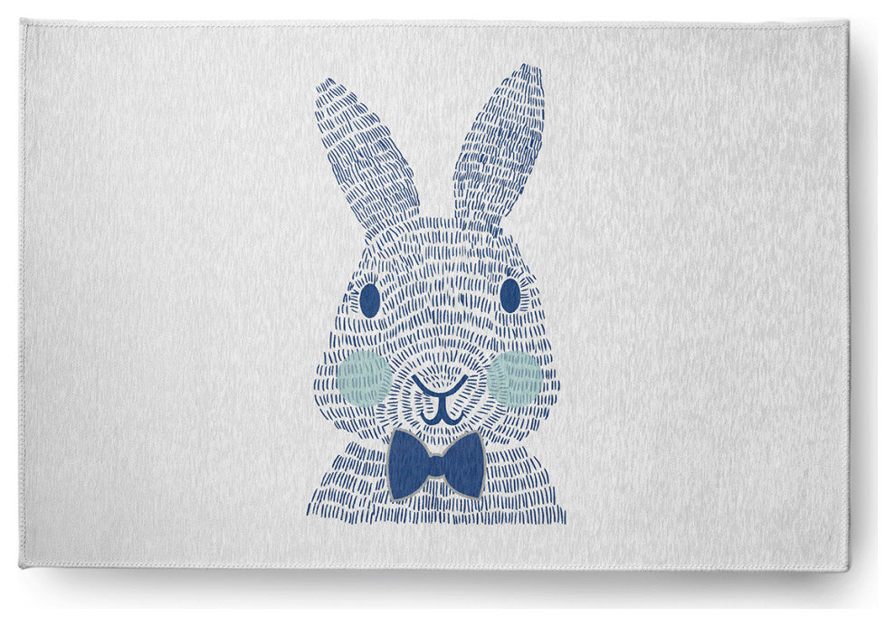 Monochrome Bunny Easter Chenille Rug, Dark Cobalt Blue, 2'x3'