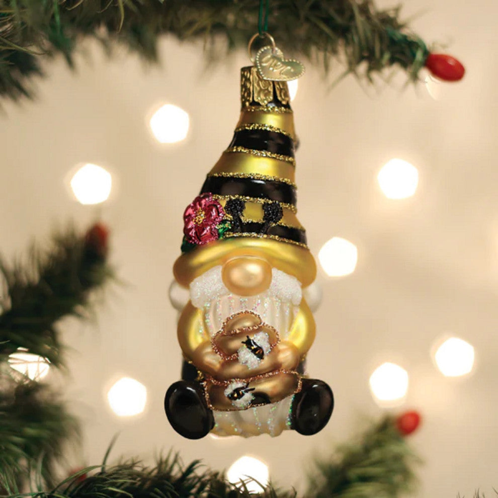 Bee Happy Gnome Old World Christmas Holiday Ornament Glass