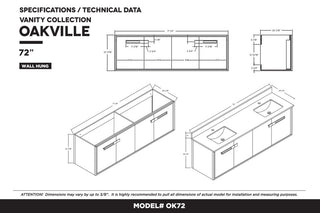 Oakville Wall Mount Bathroom Vanity, Onix Grey, 72", Chrome Hardware