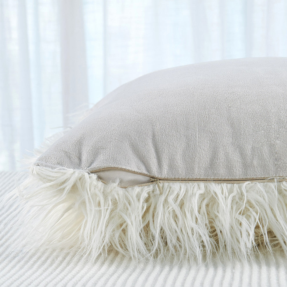 Mongolian Tie Dyed Faux Fur Pillow Cover 2 Piece Set, Grey