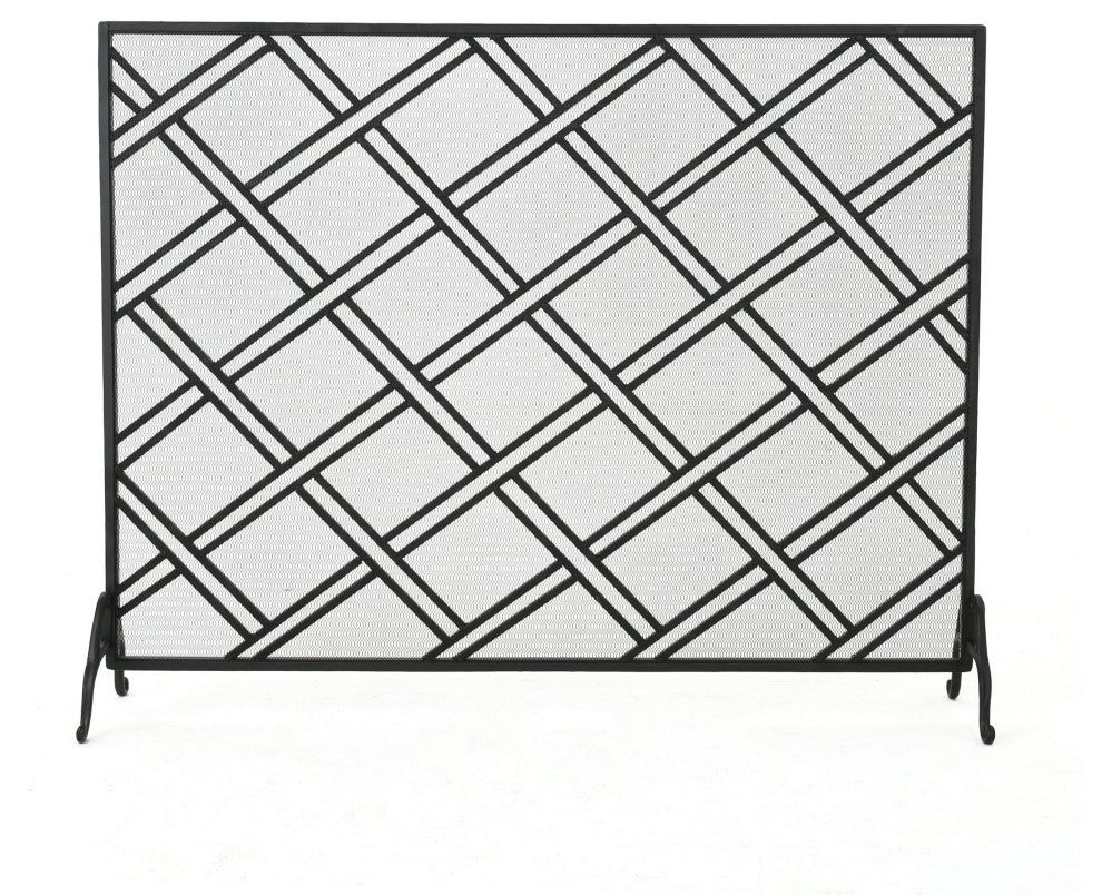 GDF Studio Jalama Single Panel Iron Fireplace Screen, Black