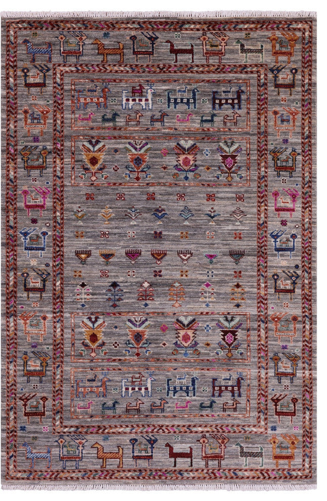 Handmade Persian Gabbeh Tribal Wool Rug 3' 5" X 5' 0" - Q13839