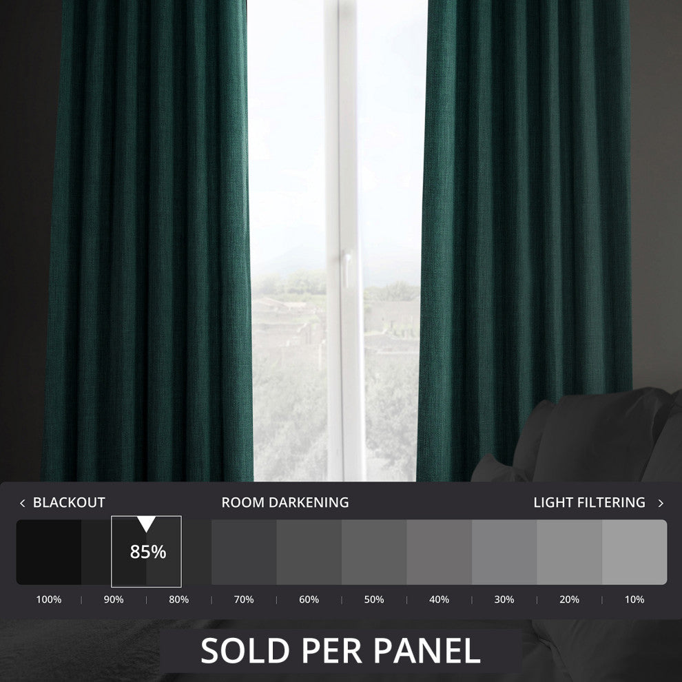 Faux Linen Darkening Curtain Single Panel, Slate Teal, 50"x108"