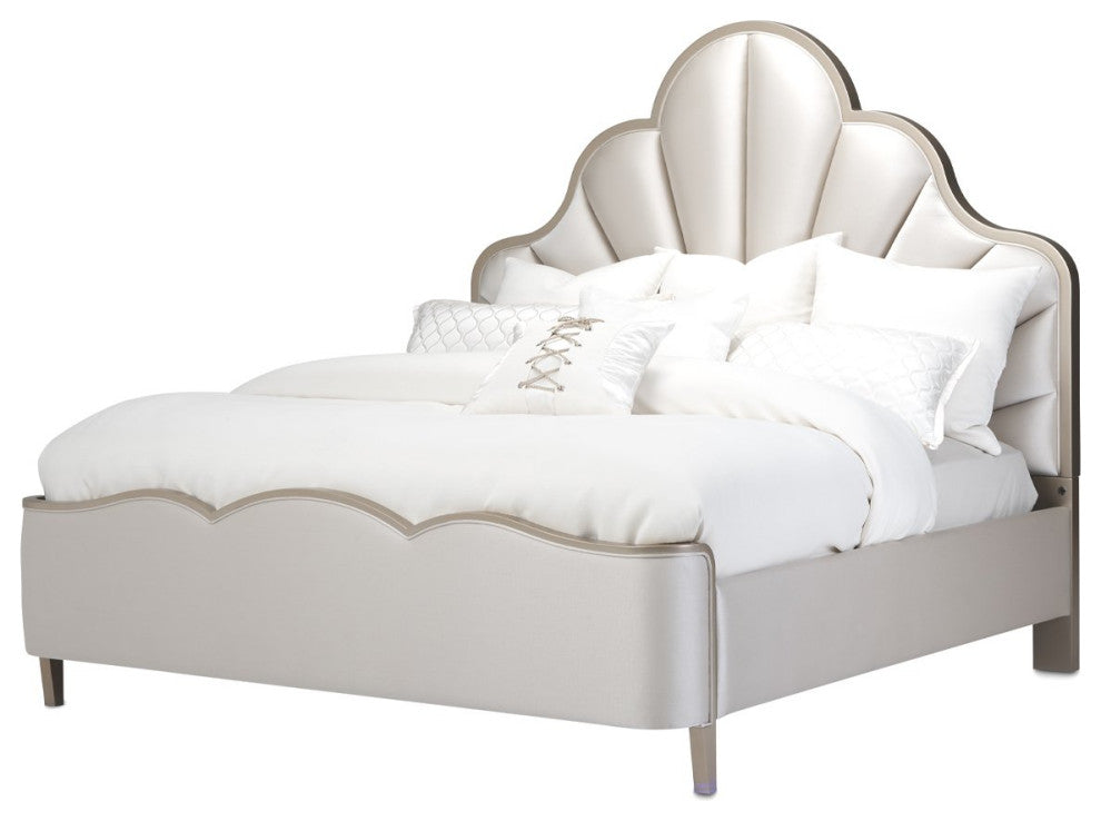 Aico Amini Malibu Crest Cal King Scalloped Panel Bed in Chardonnay