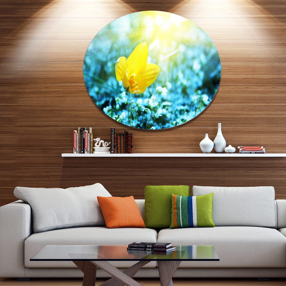 Beautiful Yellow Spring Flower, Flower Large Disc Metal Wall Art, 23"