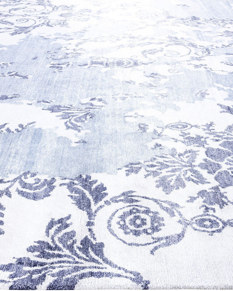 Modern, One-of-a-Kind Hand-Knotted Area Rug - Blue, 9' 3" x 12' 4"
