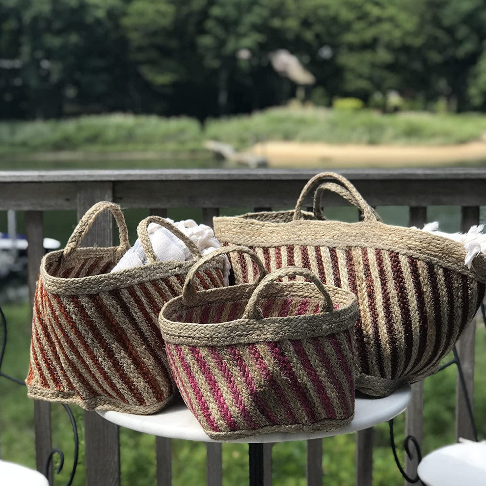 3 Piece Striped Wicker Baskets