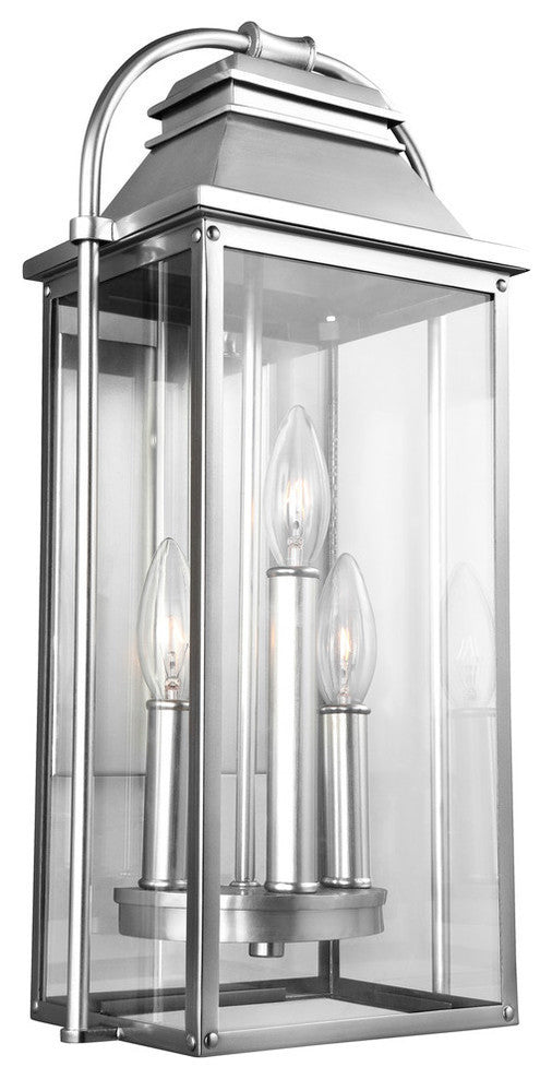 Generation Lighting 3-Light Outdoor Lantern, Brushed Steel