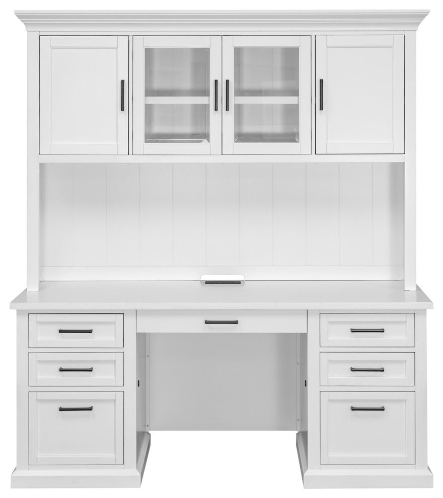 Modern Wood Hutch With Doors and Credenza Fully Assembled White