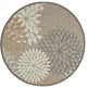 5' Round Gray And Ivory Round Floral Indoor Outdoor Area Rug