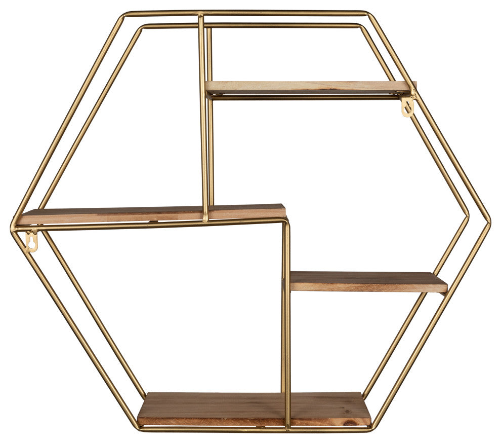Golden Hexagonal Four Story Wall Shelf