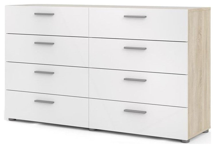 3PC Set Engineered Wood 2 Nightstands and 1 Double Dresser in Oak and White